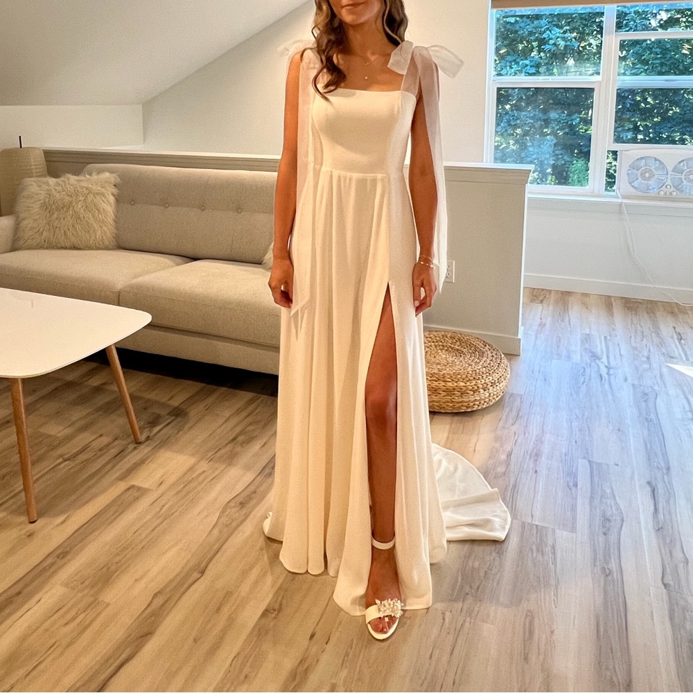 Reformation Balsam Bow Maxi Dress Ivory - Bridal - Ribbon Tie Straps - Size 0 - Picture 13 of 14